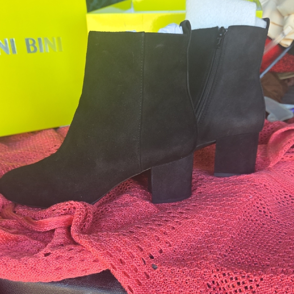 Gianni Bini Black Suede Ankle Booties with Block Heel